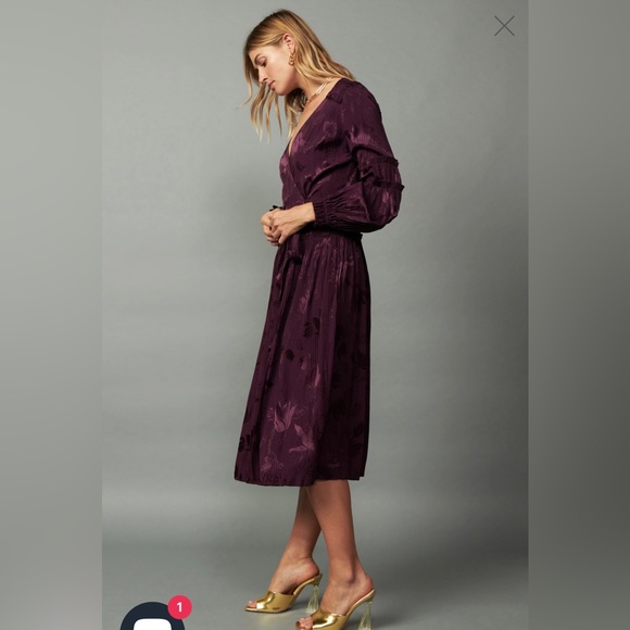 Current Air, Mila Midi Wrap dress, NWT, in eggplant shade from anthropology - Picture 3 of 7